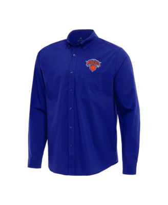 Antigua Men's Royal New York Knicks Flight Woven Tri-Blend Long Sleeve Button-Down Shirt