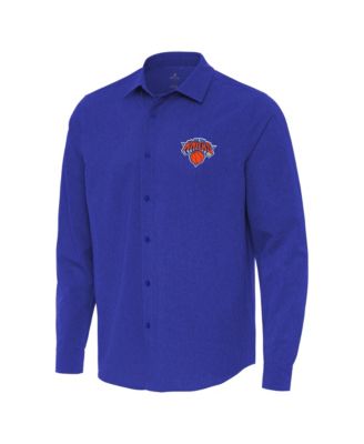 Antigua Men's Blue New York Knicks Exposure Woven Long Sleeve Button-Up Shirt