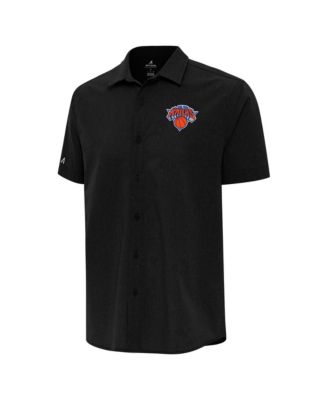 Antigua Men's Black New York Knicks Activate Woven Short Sleeve Button-Up Shirt