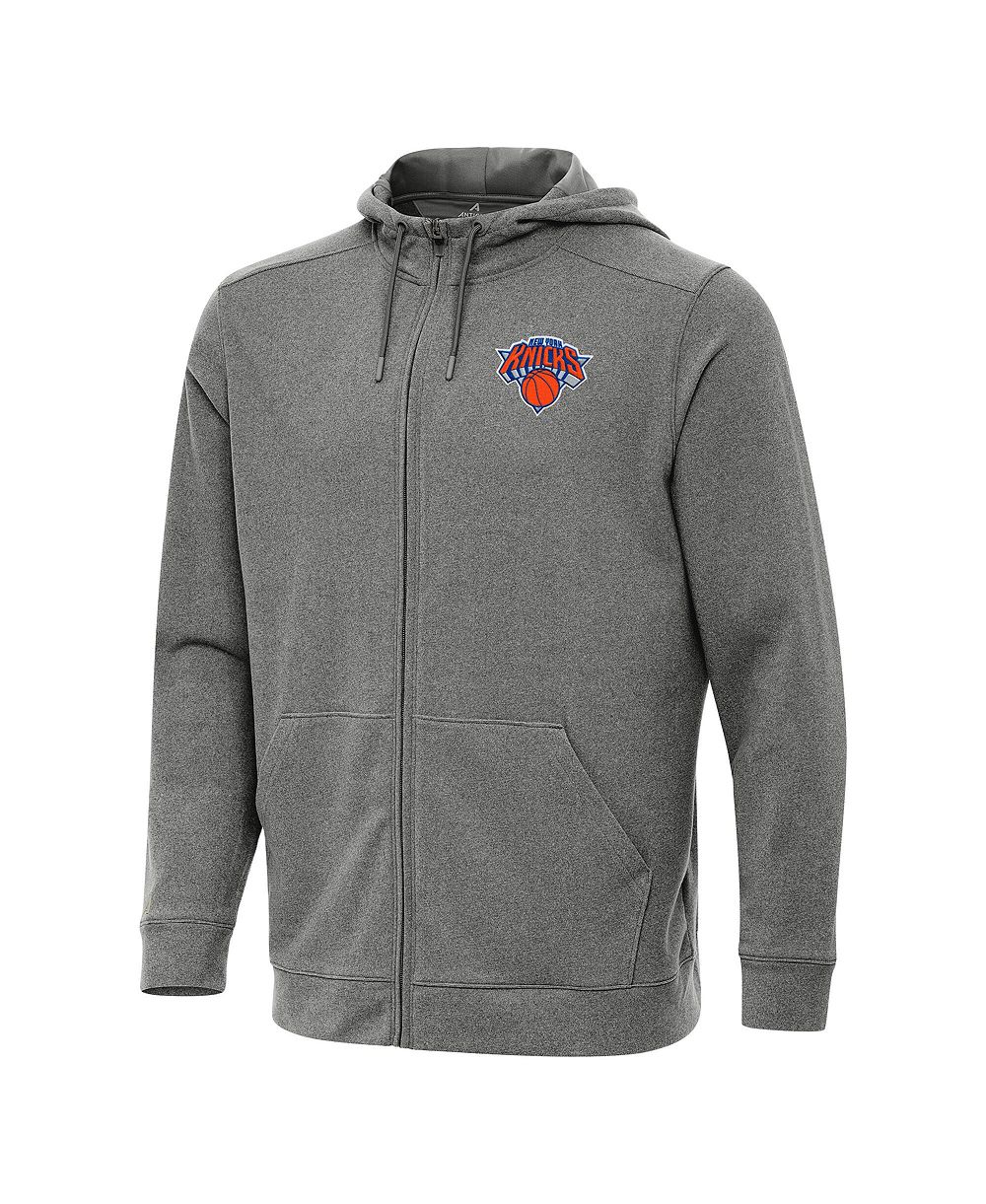 Мужская толстовка Antigua Heather Charcoal New York Knicks Effortless Full-Zip Hoodie