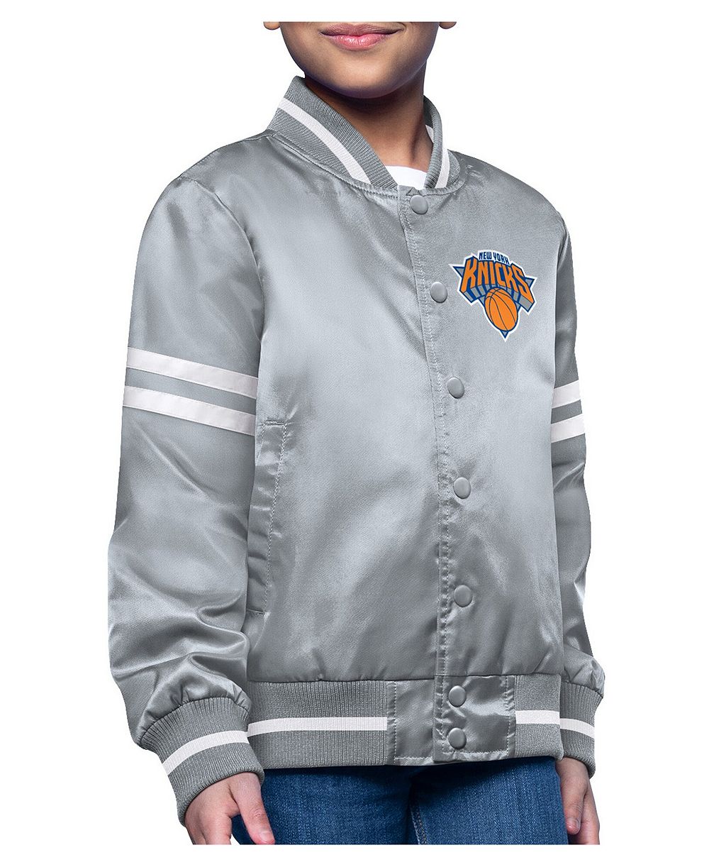 Детская куртка Starter New York Knicks Printed Logo Varsity Satin Full-Snap в сером цвете