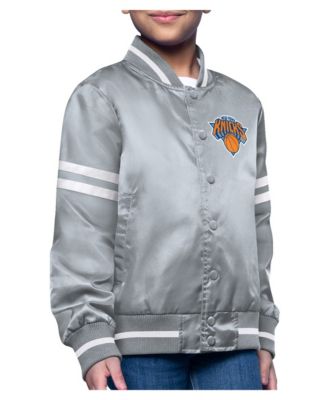 Детская куртка Starter New York Knicks Printed Logo Varsity Satin Full-Snap в сером цвете