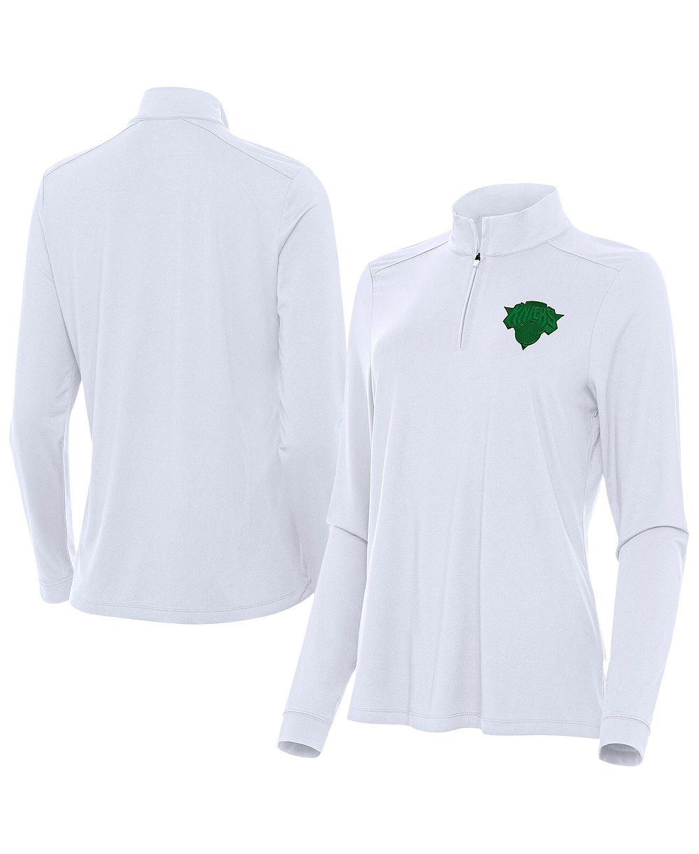 Женский джемпер Antigua White New York Knicks St. Patrick's Day Intent Quarter-Zip