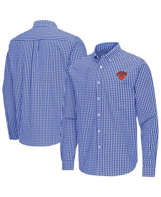 Antigua Men's Blue New York Knicks Ellis Woven Tri-Blend Button-Down Shirt