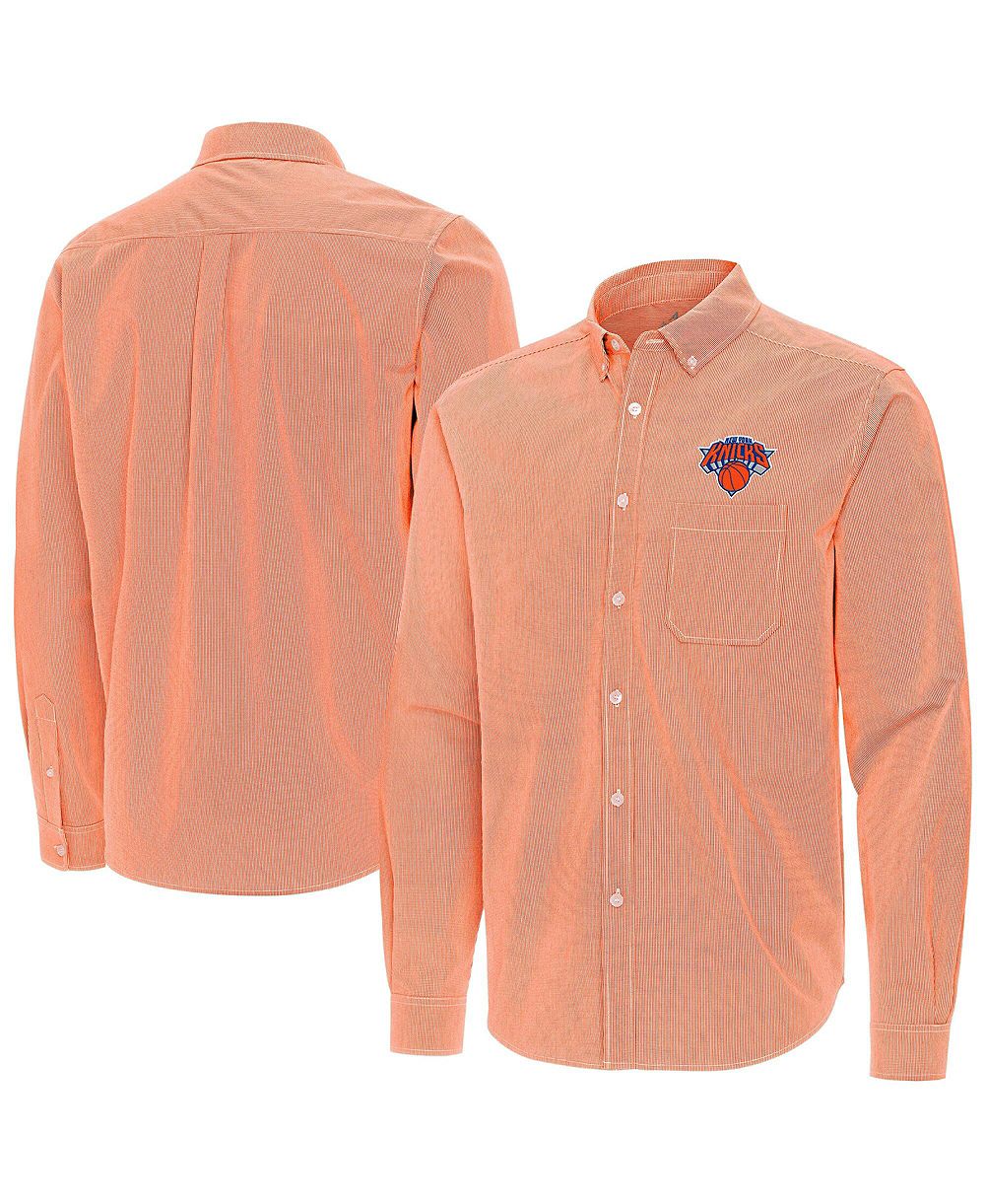 Мужская рубашка Antigua Orange New York Knicks Porter Woven Long Sleeve Button-Down