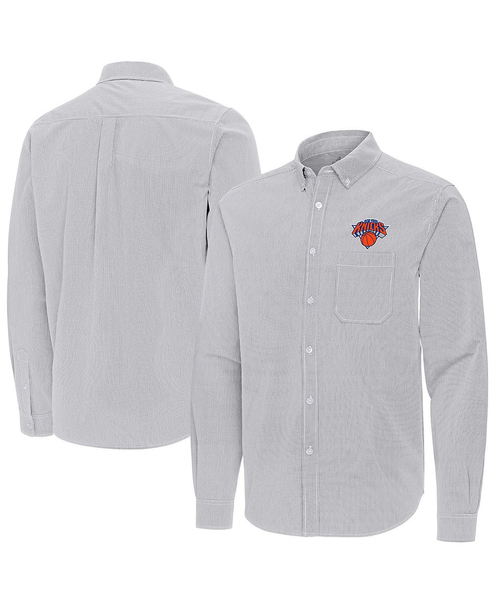 Мужская рубашка Antigua New York Knicks Porter Woven с длинным рукавом и пуговицами серого цвета