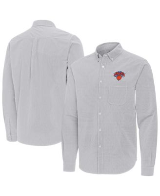 Мужская рубашка Antigua New York Knicks Porter Woven с длинным рукавом и пуговицами серого цвета