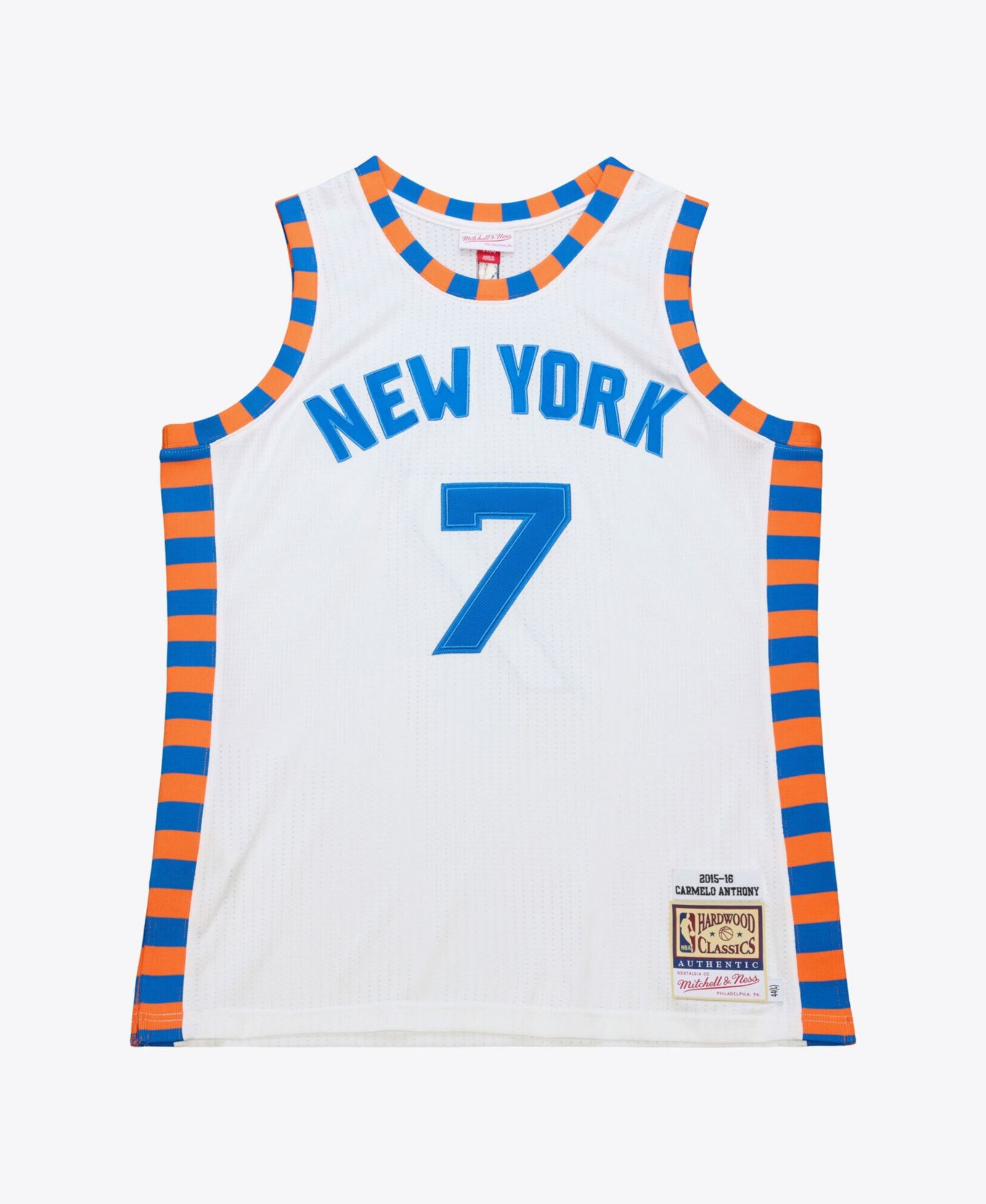 Mitchell & Ness Men's Carmelo Anthony White New York Knicks 2015-16 Hardwood Classics Authentic Jersey
