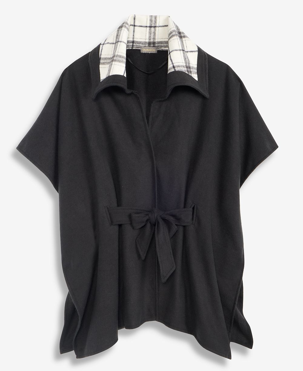 Style & Co Women's Oversized-Collar Belted Topper, Macy's Exclusive