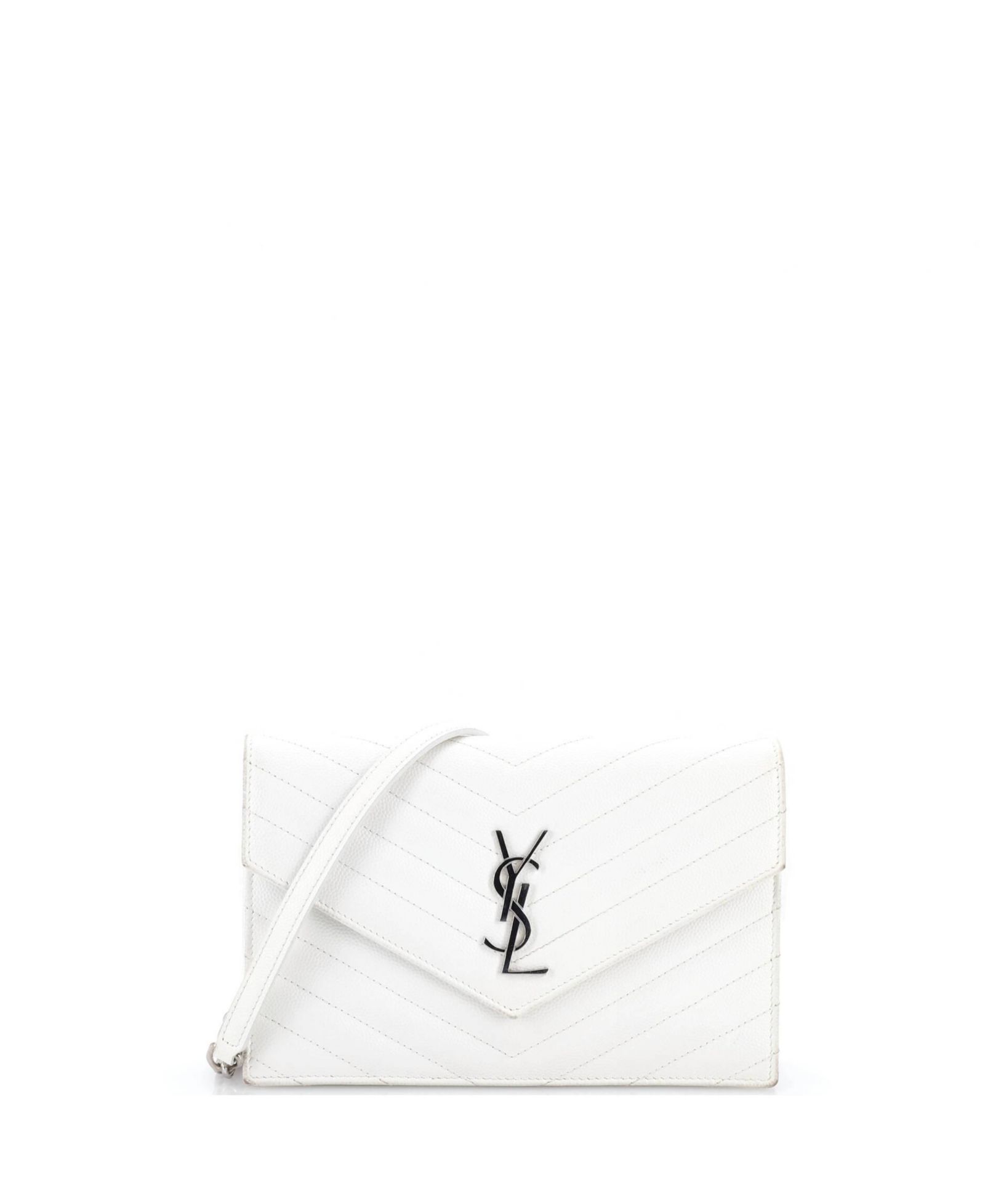 Pre-Owned Saint Laurent Small Classic Monogram Wallet on Chain Matelasse Chevron Leather