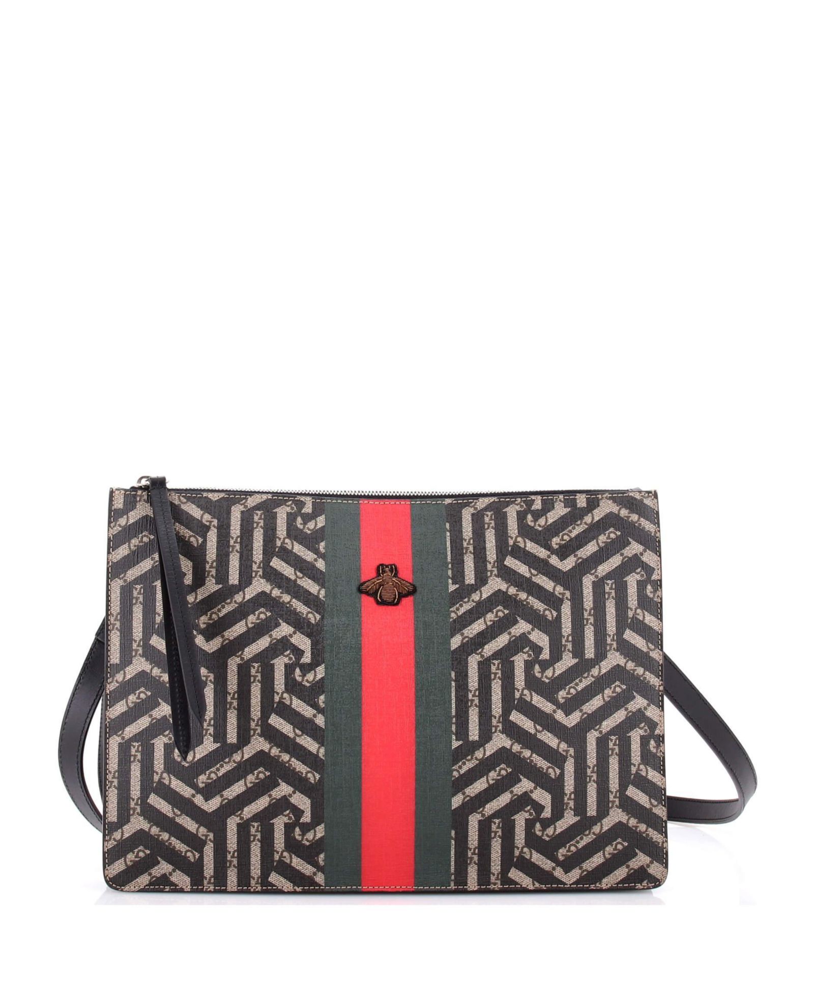 Pre-Owned Gucci Large Bee Web Zip Messenger Bag Caleido GG Coated Canvas