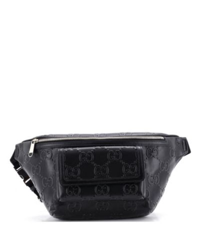 Брендовая сумка-пояс Gucci с тиснением GG, перфорированная кожа, б/у
