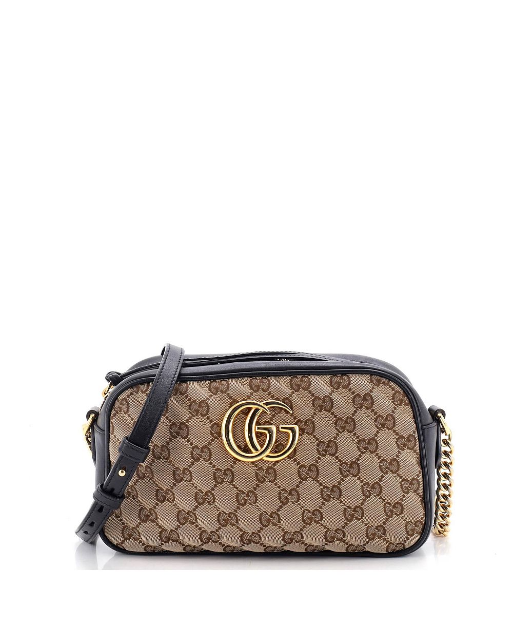 Pre-Owned Gucci Small GG Marmont Shoulder Bag Diagonal Quilted GG Canvas with Leather