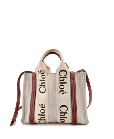 Б/у сумка-тоут Chloe Small Woody Convertible из канваса и кожи