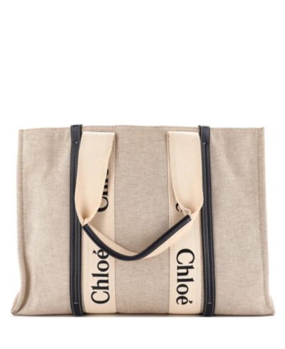 Сумка-тоут Pre-Owned Chloe Large Woody Canvas с кожаными вставками