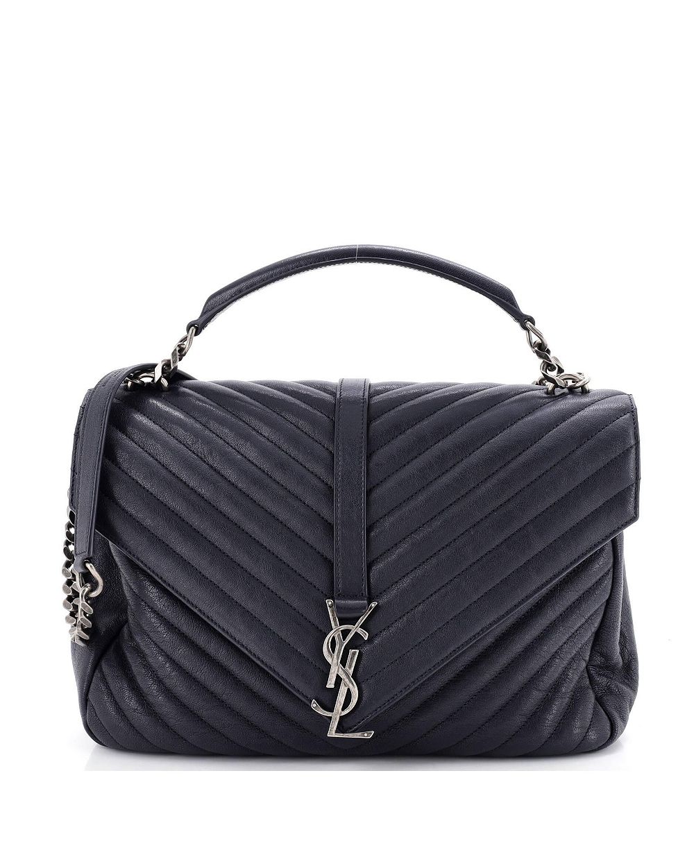 Pre-Owned Saint Laurent Большая классическая сумка-коледж с монограммой, стеганая кожа Chevron