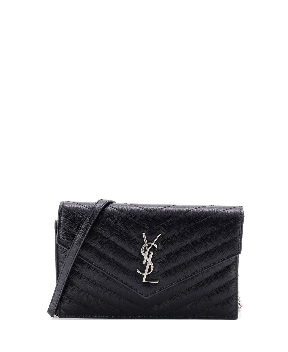 Pre-Owned Saint Laurent Small Classic Monogram Wallet on Chain Matelasse Chevron Leather