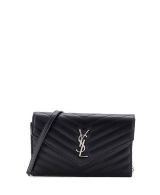 Pre-Owned Saint Laurent Small Classic Monogram Wallet on Chain Matelasse Chevron Leather