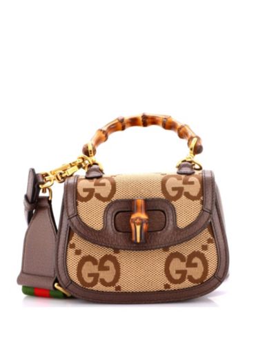 Pre-Owned Gucci Mini Bamboo 1947 Top Handle Bag Jumbo GG Canvas
