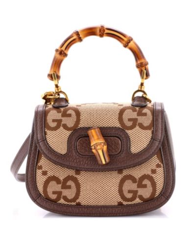 Сумка Gucci Mini Bamboo 1947 Top Handle Jumbo GG Canvas, б/у