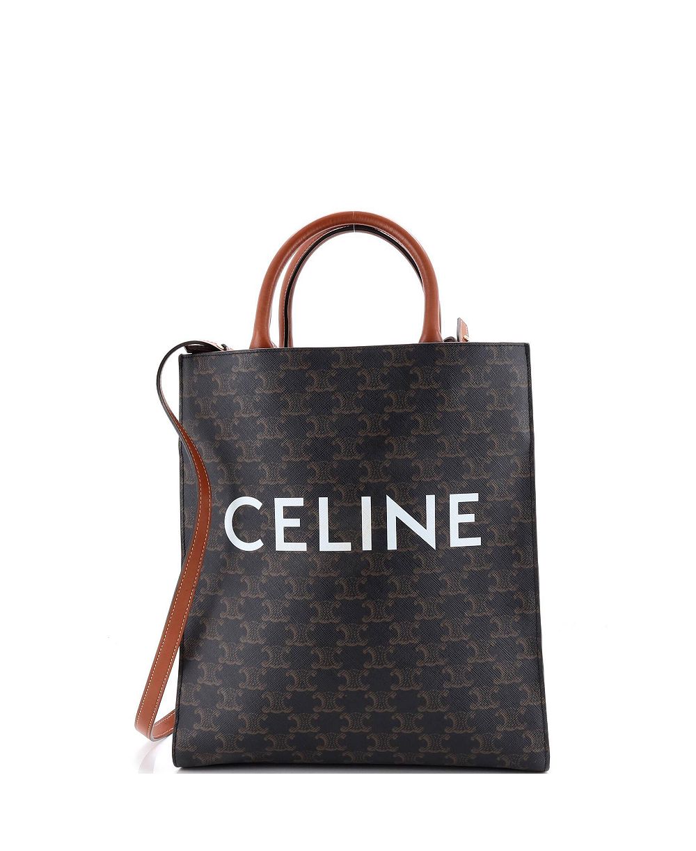 Pre-Owned Celine Small Vertical Cabas Tote Triomphe Coated Canvas