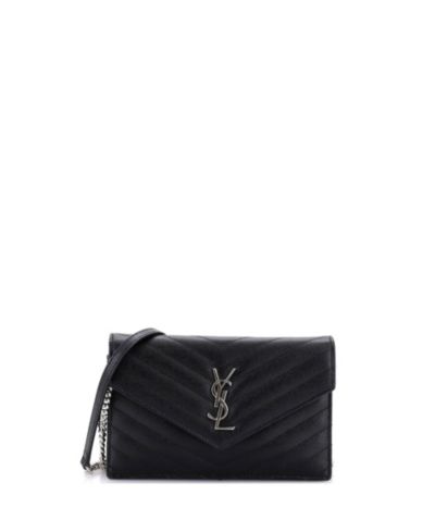 Pre-Owned Saint Laurent Small Classic Monogram Wallet on Chain Matelasse Chevron Leather