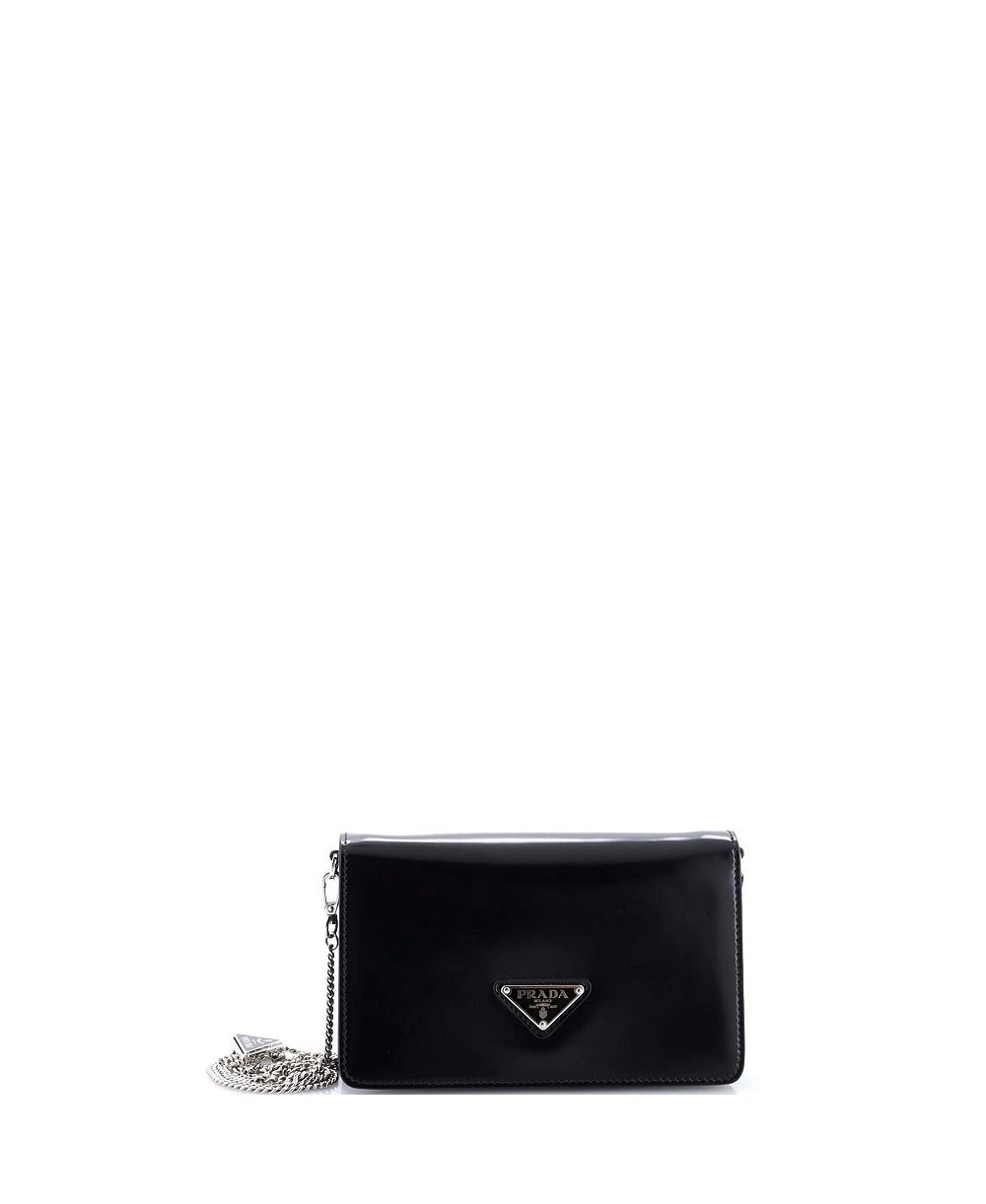 Pre-Owned Prada Small Triangle Logo Chain Flap Bag Brushed Leather