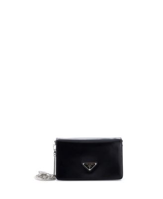Pre-Owned Prada Small Triangle Logo Chain Flap Bag Brushed Leather