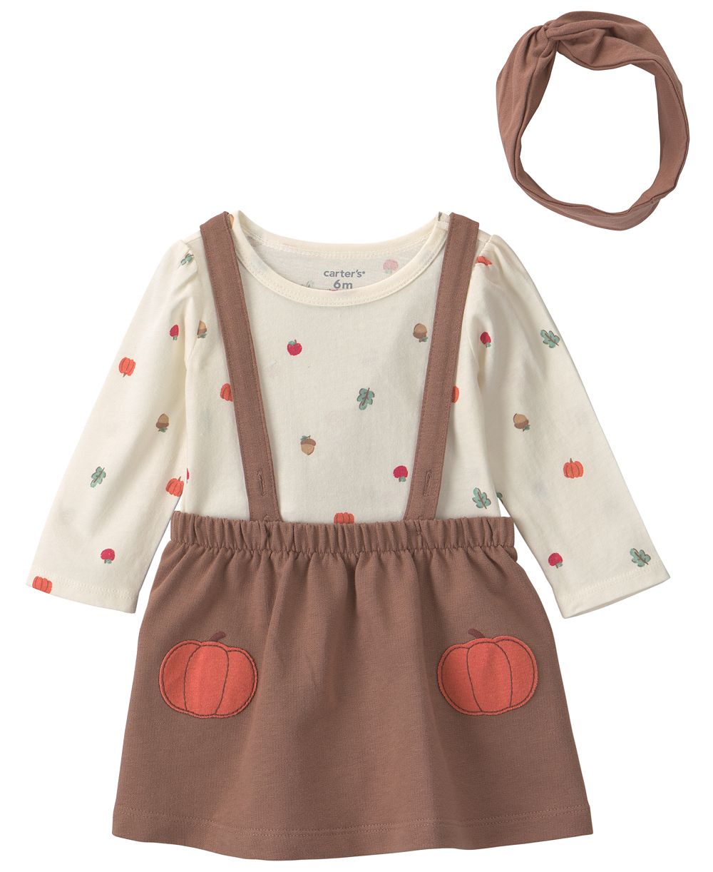 Детский комплект Carter's Baby Girls' Thanksgiving Crewneck Top, Sleeveless Dress и Headwrap, 3-Piece Set