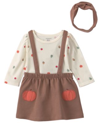 Детский комплект Carter's Baby Girls' Thanksgiving Crewneck Top, Sleeveless Dress и Headwrap, 3-Piece Set