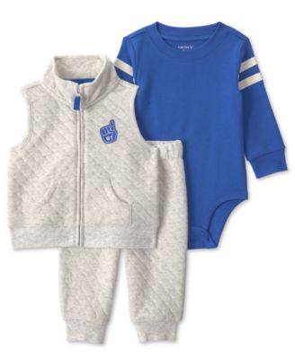Carter's Baby Boys' Full-Zip Varsity Quilted Vest, Bodysuit and Pants, 3-Piece Set