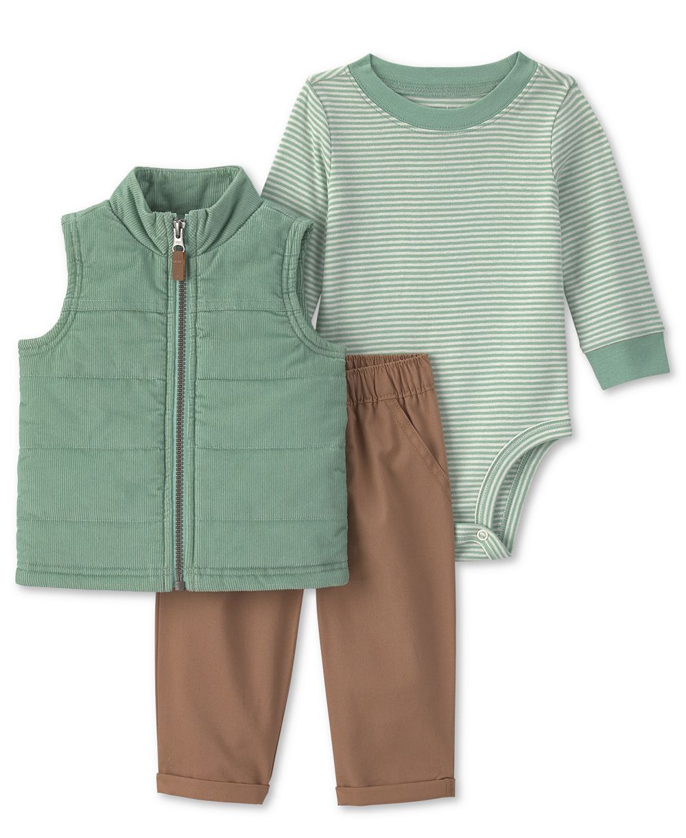 Carter's Baby Boys' Full-Zip Corduroy Vest, Bodysuit and  Pants, 3-Piece Set