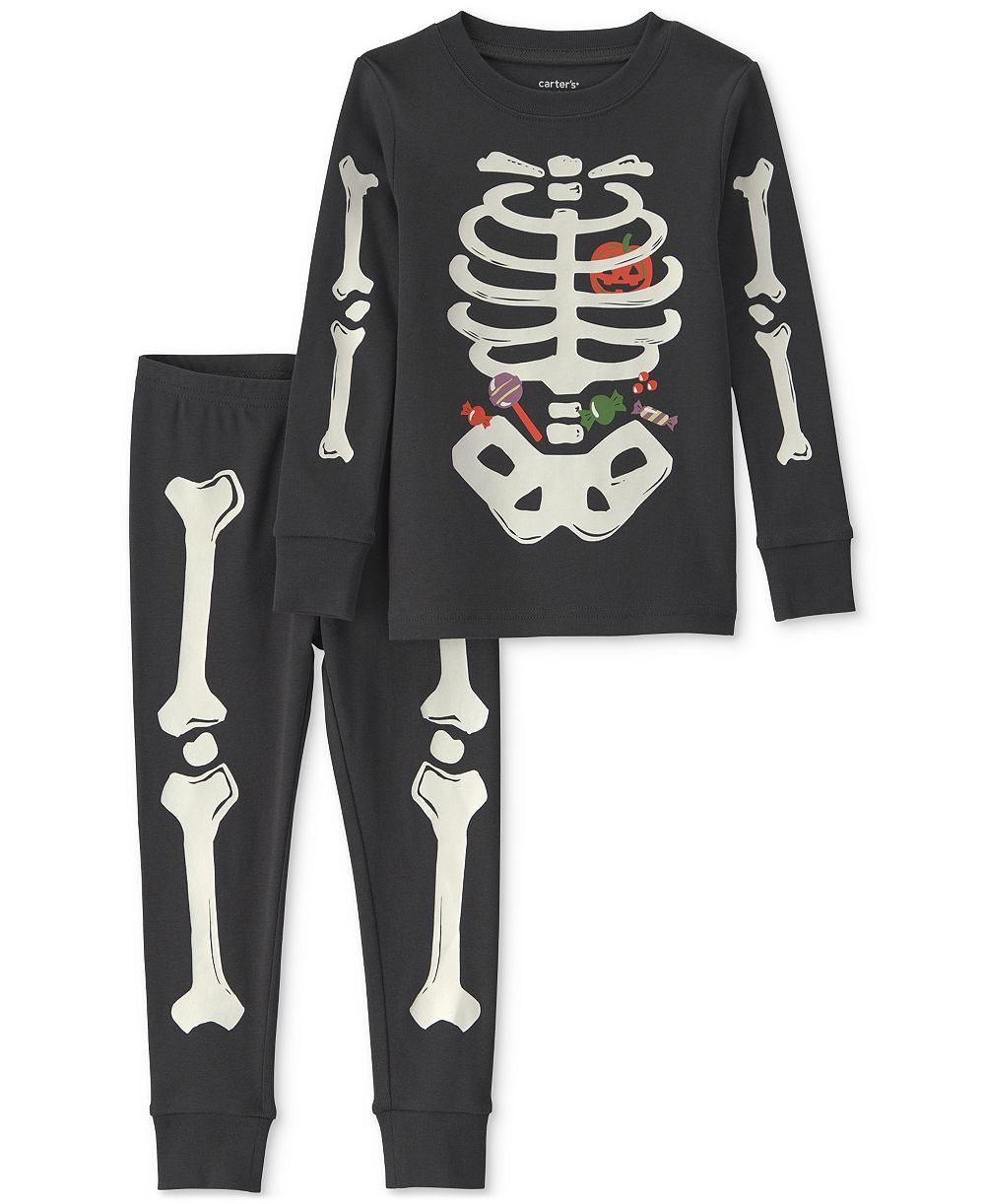 Carter's Baby Boys' and Baby Girls' Halloween Glow in the Dark Skeleton Cotton Snug-Fit Pajama, 2-Piece Set
