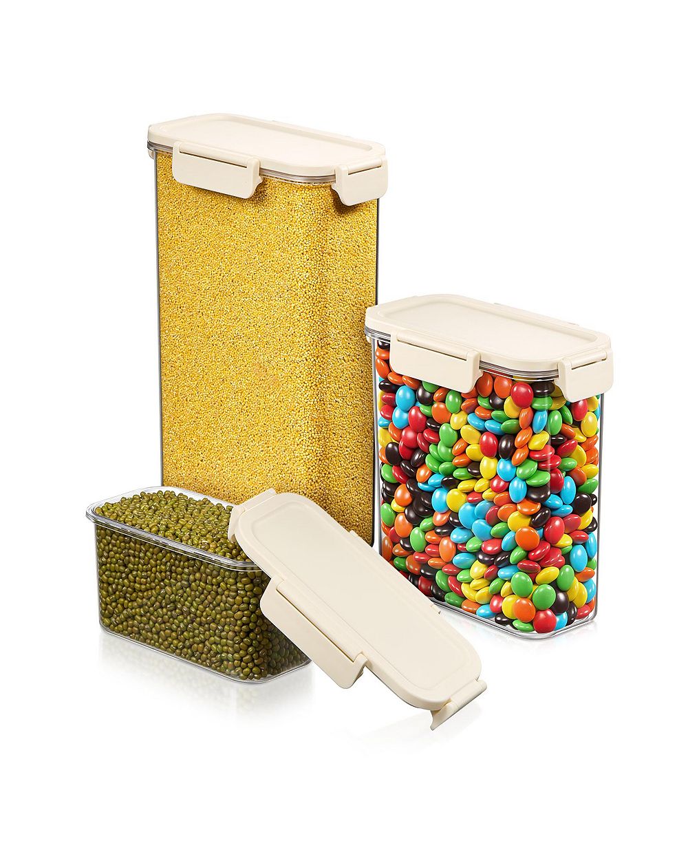 Sorbus 3-Pack Snap Lids Airtight Food Storage Container Set - Clear Stackable Canister for Pantry, Rice, Pasta, Cereal and Snacks