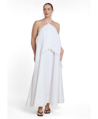 ELOQUII Plus Size Embroidered Eyelet Halter Maxi Dress