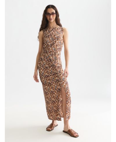 SCOTCH & SODA Women's Dresses Printed Textured Midi Dress, Tiles Flower Doeskin, Medium