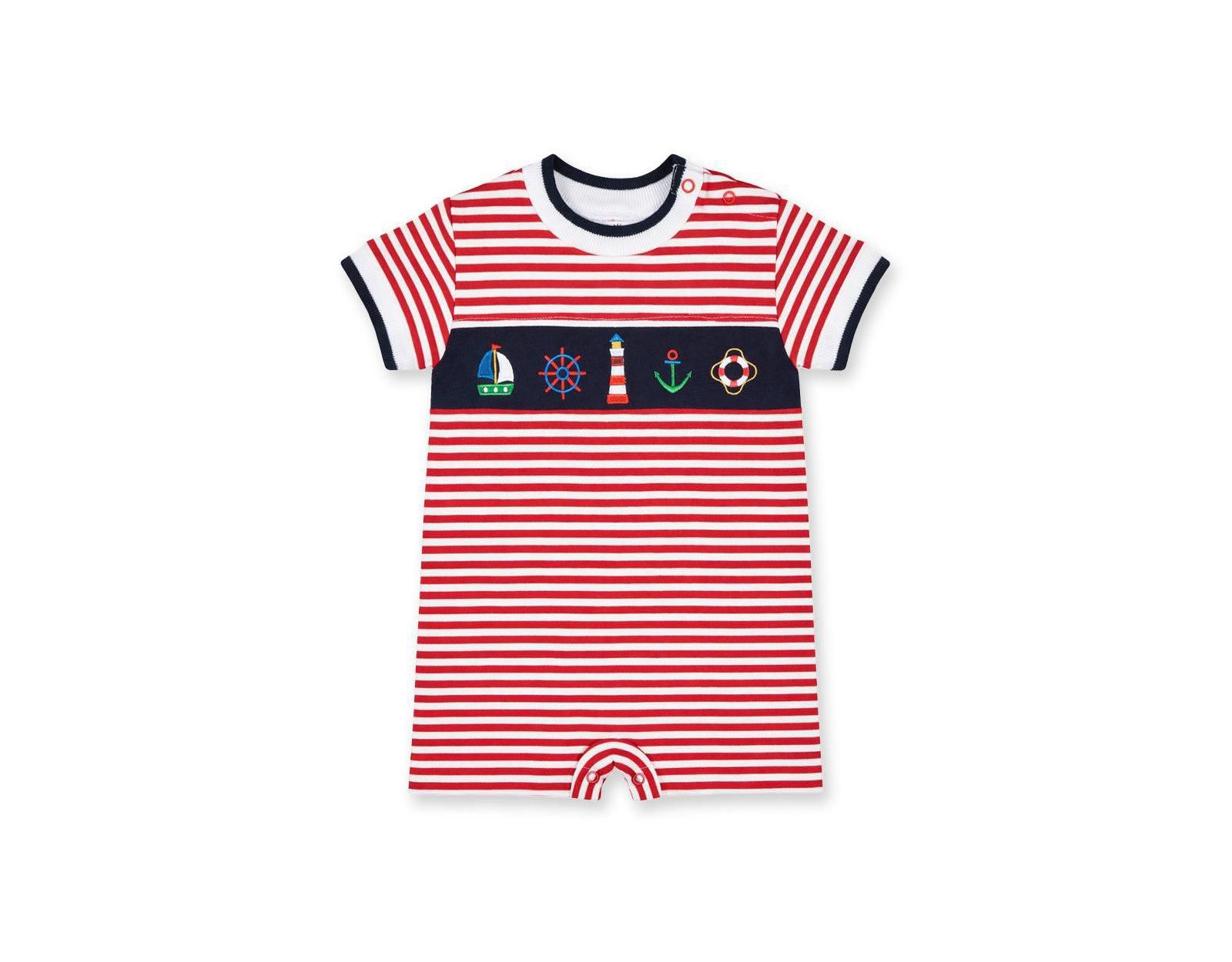 Детский трикотажный комбинезон Florence Eiseman Baby Boy Stripe Knit Shortall with Nautical Applique
