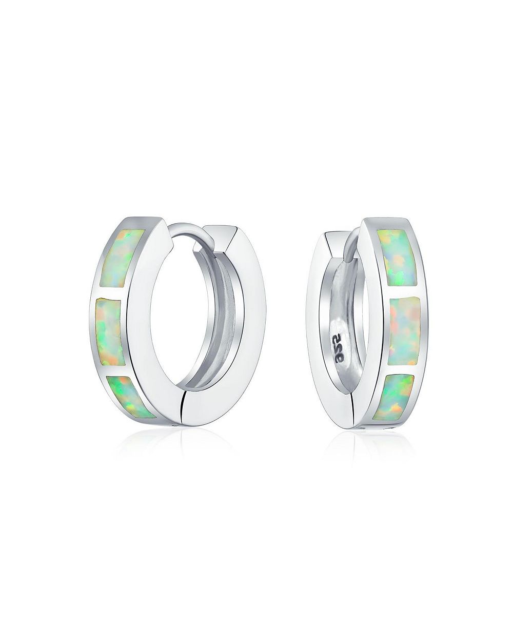 Bling Jewelry Серьги-кольца с инкрустацией опалом.925 Sterling Silver