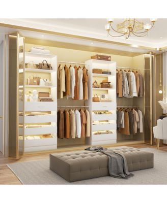 Aheaplus Closet System with 8 Wooden Drawers and 4 Hanging Rods, Wooden Closet Organizer