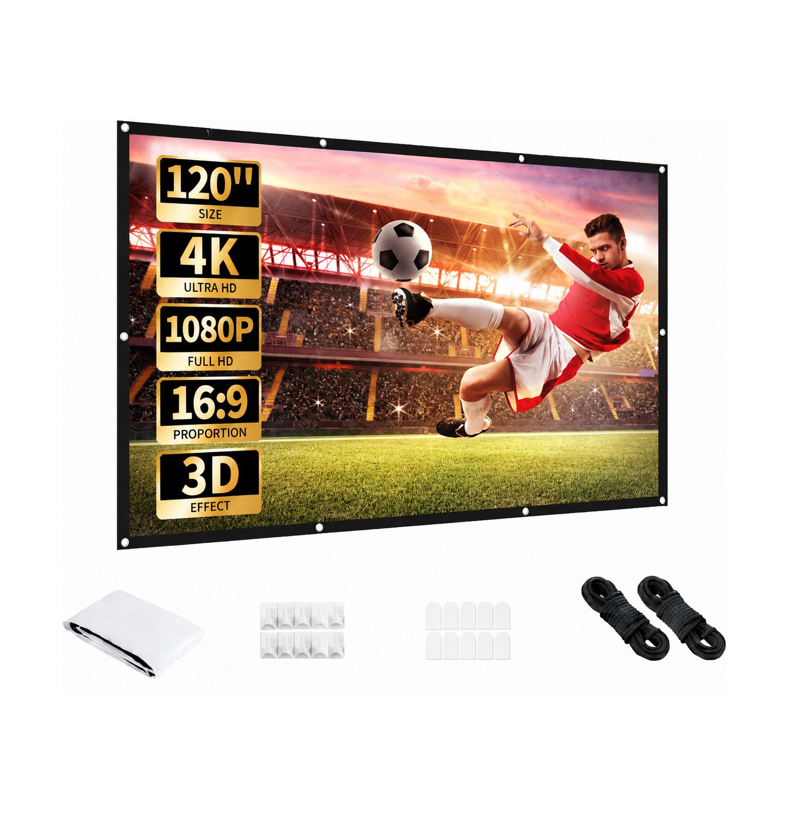 Aurzen Portable Foldable 120-Inch Projector Screen, 16:9