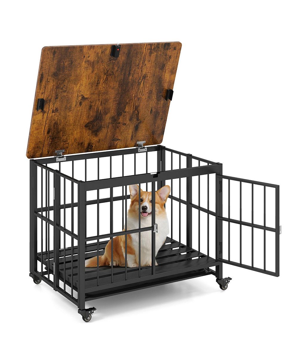 COZITO Foldable Dog Crate Furniture Small with Removable Tray and Lockable Door