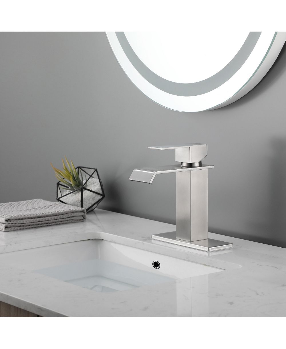 PHYING Waterfall Spout Bathroom Sink Single Handle Faucet with Pop-Up Drain