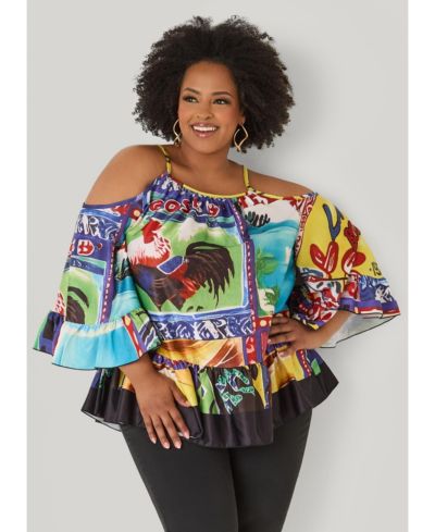 Женская блузка Plus Size Ashley Stewart с принтом и открытыми плечами