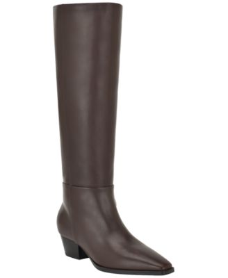 Calvin Klein Women's Varcey Tall Leather Block Heel Boots