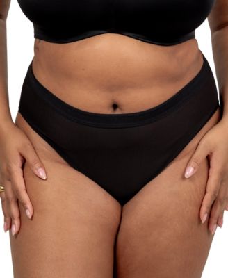 Curvy Couture Women's Sheer Mesh High Cut Brief Panty