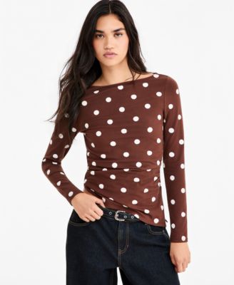 Madden Girl Juniors' Printed Boat Neck Long Sleeve Top