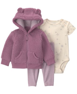 Carter's комплект из 3 предметов для девочек-малышек: флисовая куртка с мишкой, боди с коротким рукавом, брюки