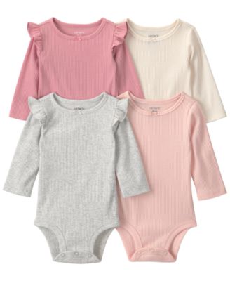 Carter's боди с длинным рукавом и рюшами в рубчик для девочек-малышек, 4 шт.