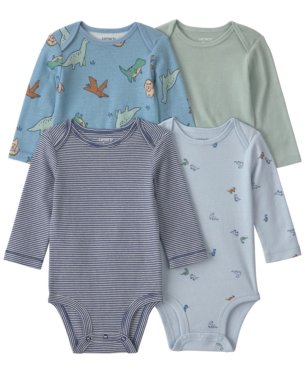 Carter's Baby Boys' Dinosaur Long-Sleeve Bodysuits, 4-Pack