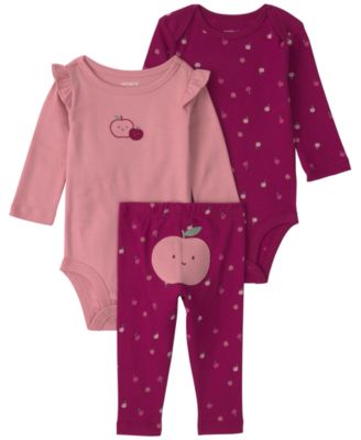 Carter's Baby Girls' Apple Long-Sleeve Bodysuits and Pants, 3-Piece Set